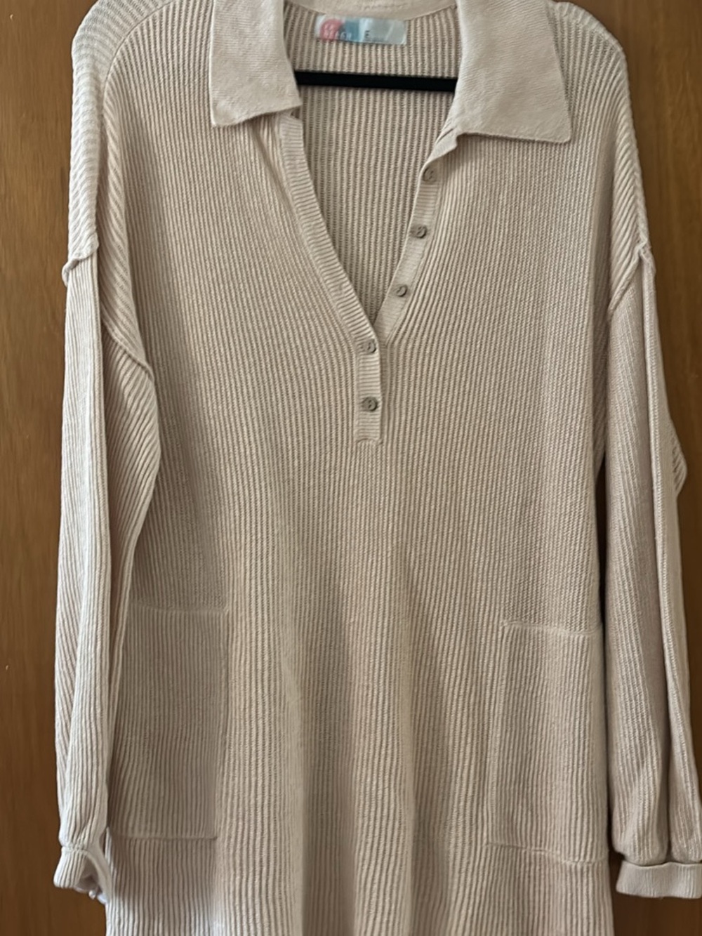 Free People Ribbed Polo Sweater in Light Beige